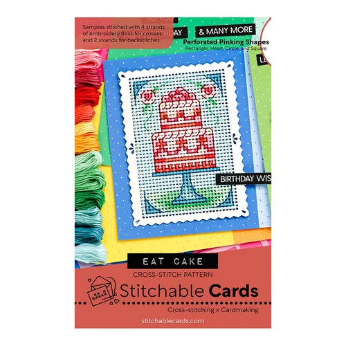 Waffle Flower Crafts - Stitchable Cards - Cross-Stitching Pattern - Eat Cake