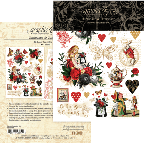 Graphic 45 - Curiouser & Curiouser Collection - Rub-On Transfers