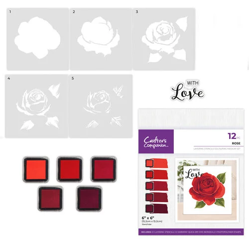 Crafter's Companion - Stamp, Stencil, and Ink Pad Set - Rose