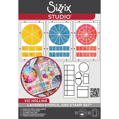 Sizzix - Studio - Clear Stamps and Stencils Set - Artist Tools