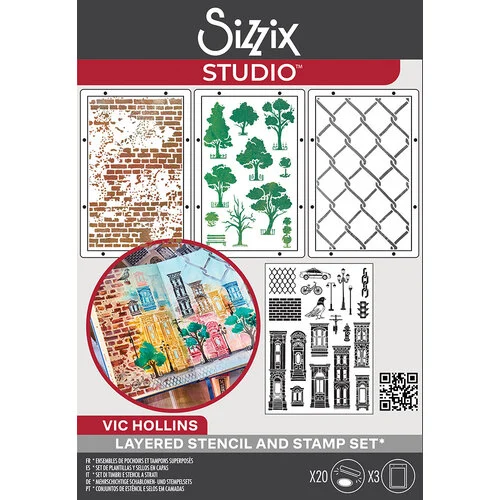Sizzix - Studio - Clear Stamps and Stencils Set - City Life