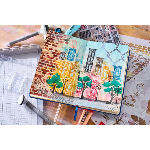 Sizzix - Studio - Clear Stamps and Stencils Set - City Life