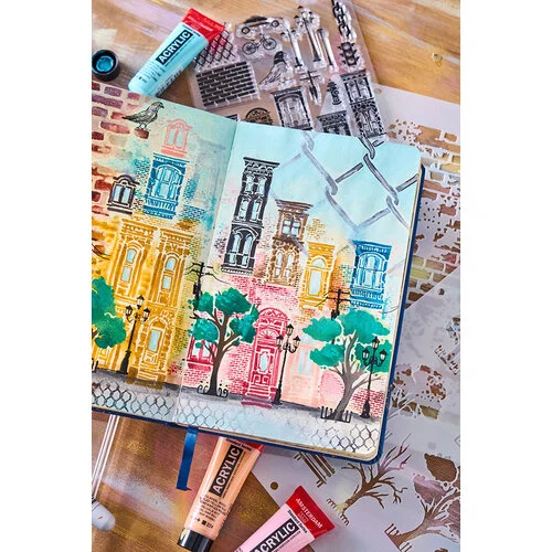 Sizzix - Studio - Clear Stamps and Stencils Set - City Life