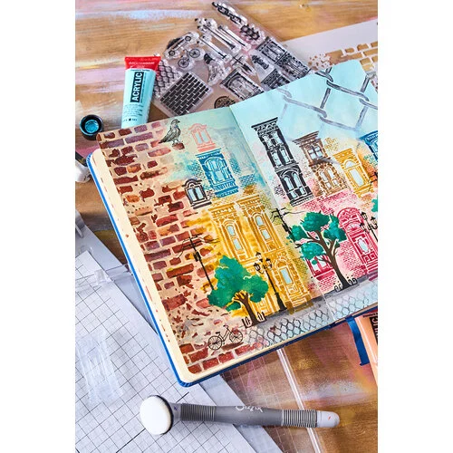 Sizzix - Studio - Clear Stamps and Stencils Set - City Life