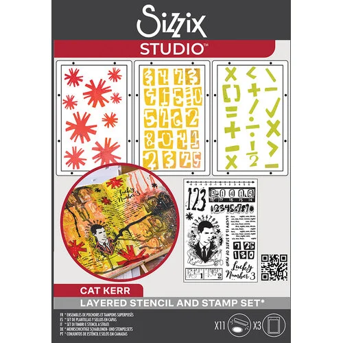 Sizzix - Studio - Clear Stamps and Stencils Set - Strength in Numbers