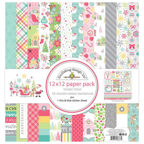 Doodlebug Design - Tinsel Time Collection - 12 x 12 Paper Pack 1 Doodlebug Design - Tinsel Time Collection - 12 x 12 Paper Pack