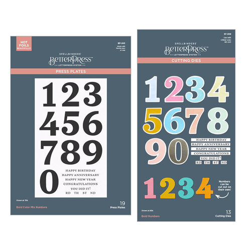 Spellbinders - BetterPress Collection - Press Plates and Die Set - Bold Color Mix Numbers 1 Spellbinders - BetterPress Collection - Press Plates and Die Set - Bold Color Mix Numbers