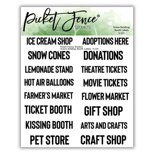 Picket Fence Studios - Clear Photopolymer Stamps - Scene Building - Booth Labels 1 Picket Fence Studios - Clear Photopolymer Stamps - Scene Building - Booth Labels
