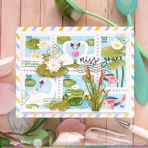 Waffle Flower Crafts - Postage Collage Collection - Stencils - The Pond