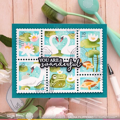 Waffle Flower Crafts - Postage Collage Collection - Stencils - The Pond