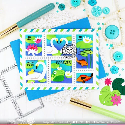 Waffle Flower Crafts - Postage Collage Collection - Stencils - The Pond