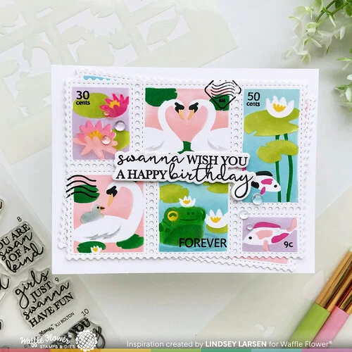 Waffle Flower Crafts - Postage Collage Collection - Stencils - The Pond