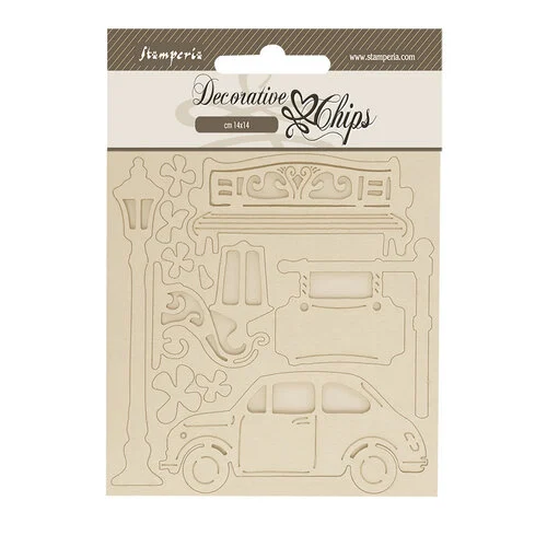 Stamperia - Art of Travelling Collection - Decorative Chips - Car