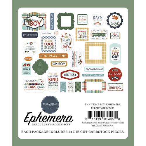 Carta Bella Paper - That's My Boy Collection - Ephemera 2 Carta Bella Paper - That's My Boy Collection - Ephemera