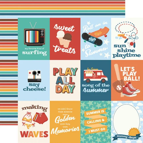 Echo Park - Summer Break Collection - 12 x 12 Double Sided Paper - 3 x 4 Journaling Cards