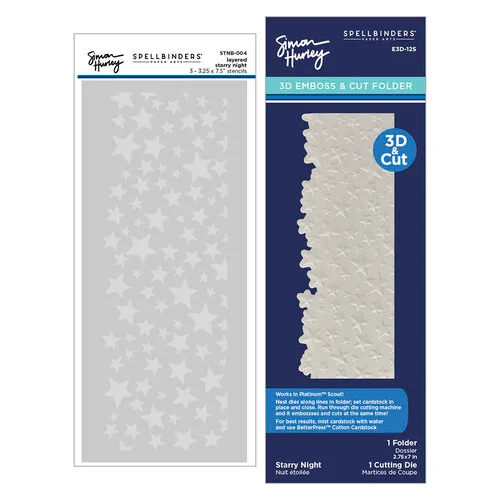 Spellbinders - Simon Hurley - Space Adventure Collection - 3D Embossing Folder, Etched Die, and Stencil Set - Starry Night 1 Spellbinders - Simon Hurley - Space Adventure Collection - 3D Embossing Folder, Etched Die, and Stencil Set - Starry Night