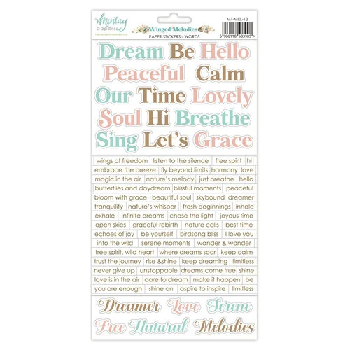Mintay Papers - Winged Melodies Collection - 6 x 12 Stickers - Words 1 Mintay Papers - Winged Melodies Collection - 6 x 12 Stickers - Words