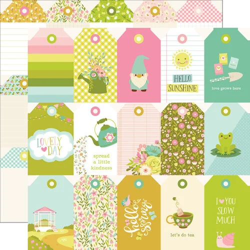 Simple Stories - Tea Garden Collection - 12 x 12 Double Sided Paper - Tag Elements 1 Simple Stories - Tea Garden Collection - 12 x 12 Double Sided Paper - Tag Elements