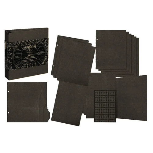 Graphic 45 - Staples Collection - Binder Album With Interactive Pages - Black