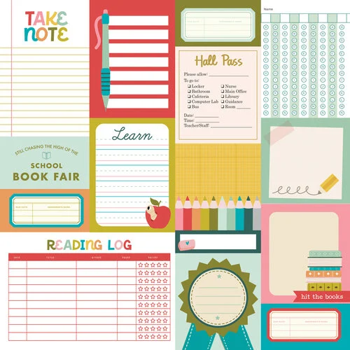 Simple Stories - Book Fair Collection - 12 x 12 Double Sided Paper - Journal Elements 2 Simple Stories - Book Fair Collection - 12 x 12 Double Sided Paper - Journal Elements