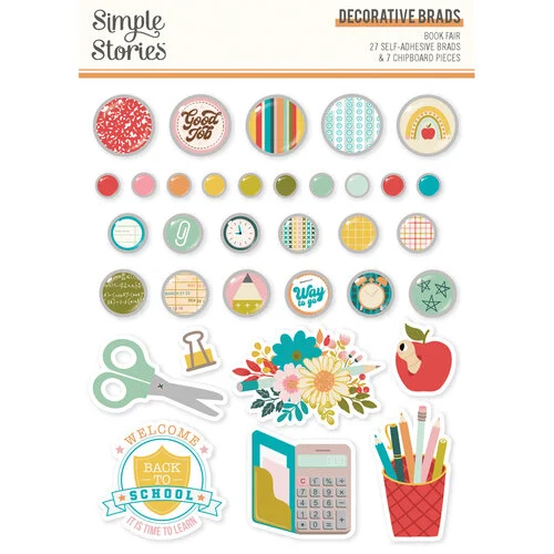 Simple Stories - Book Fair Collection - Self Adhesive Decorative Brads
