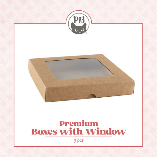 P13 - Premium Card Bases Collection - Square Card Boxes with Square Window - Kraft - 3 Pack