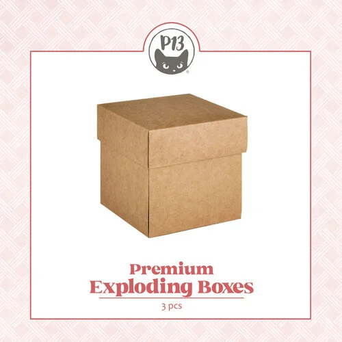 P13 - Premium Card Bases Collection - 10 cm x 10 cm Exploding Boxes - Kraft - 3 Pack