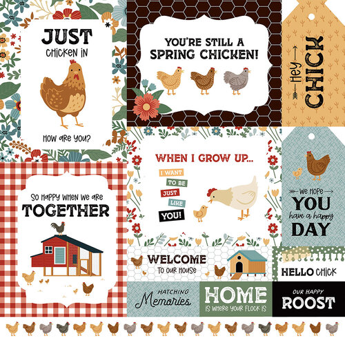 Echo Park - Chickens Collection - 12 x 12 Double Sided Paper - Multi Journaling Cards
