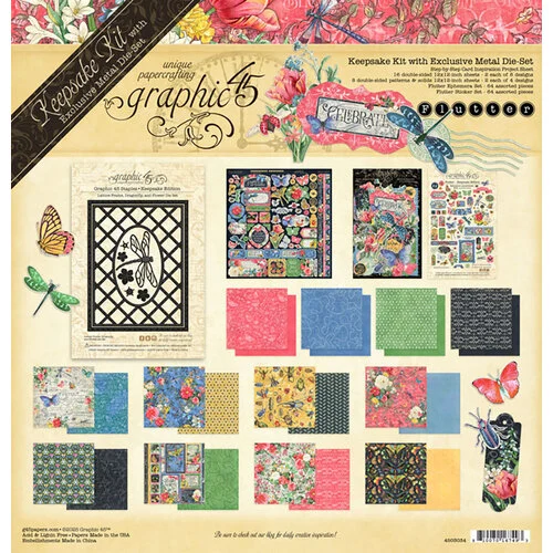 Graphic 45 - Keepsake Edition Kit With Metal Die-Set - Flutter