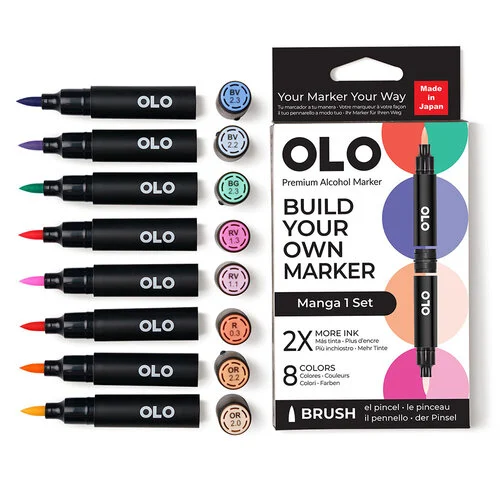 OLO - Brush Collection - 8 Color Markers Set - Manga 1