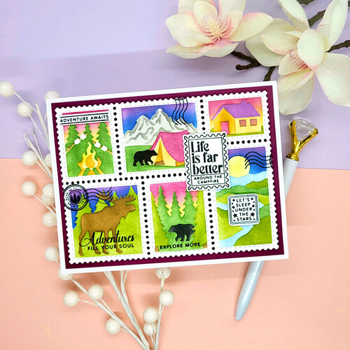 LDRS Creative - Beach Days Collection - Clear Photopolymer Stamps - Great Outdoors Postage Collage