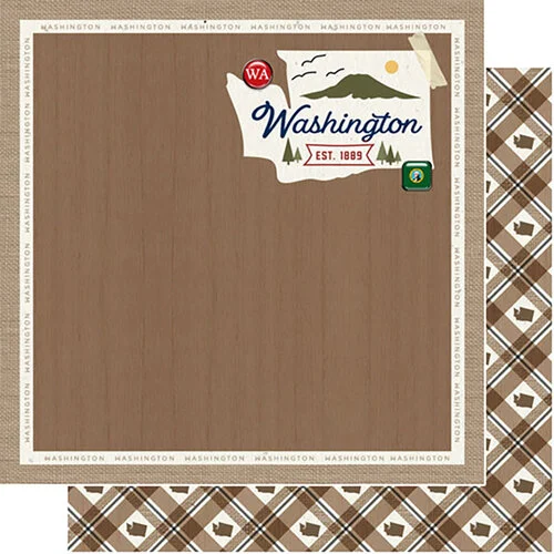 Scrapbook Customs - 12 x 12 Double Sided Paper - Washington Natural Craft Map 1 Scrapbook Customs - 12 x 12 Double Sided Paper - Washington Natural Craft Map