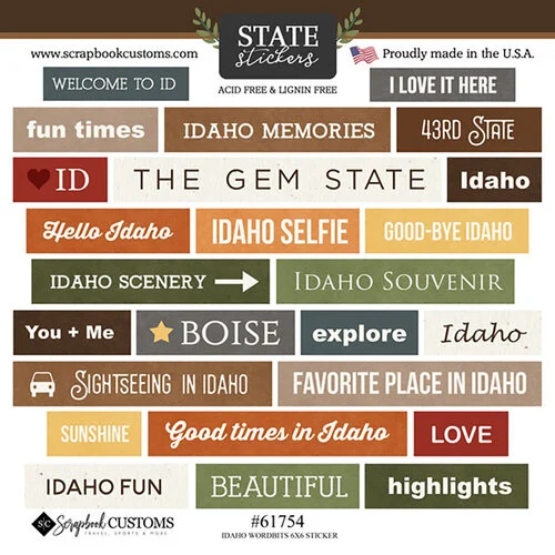 Scrapbook Customs - Cardstock Stickers - Idaho Wordbits