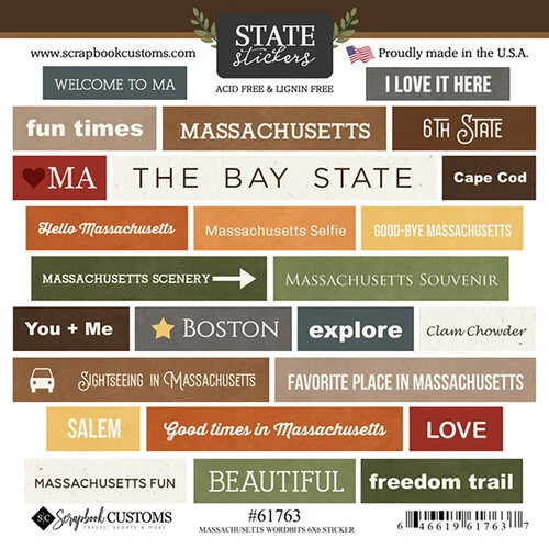 Scrapbook Customs - Cardstock Stickers - Massachusetts Wordbits 1 Scrapbook Customs - Cardstock Stickers - Massachusetts Wordbits