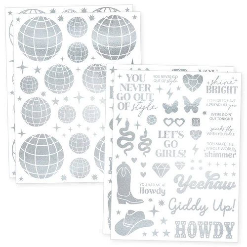 Scrapbook.com - Disco Ball and Shimmer Rub-Ons - Silver - 4 Sheets