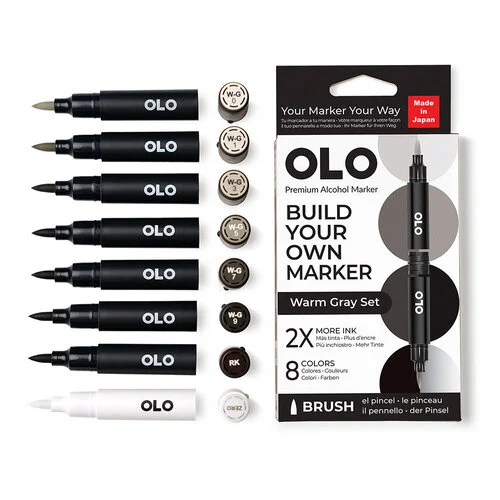OLO - Brush Collection - 8 Color Markers Set - Warm Gray
