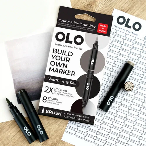 OLO - Brush Collection - 8 Color Markers Set - Warm Gray 6 OLO - Brush Collection - 8 Color Markers Set - Warm Gray