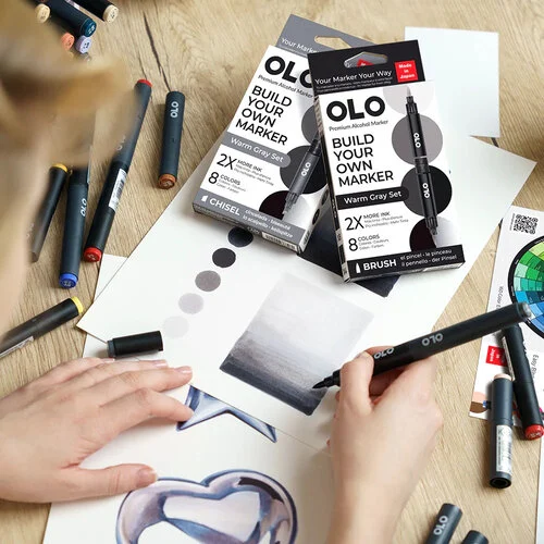 OLO - Brush Collection - 8 Color Markers Set - Warm Gray 8 OLO - Brush Collection - 8 Color Markers Set - Warm Gray