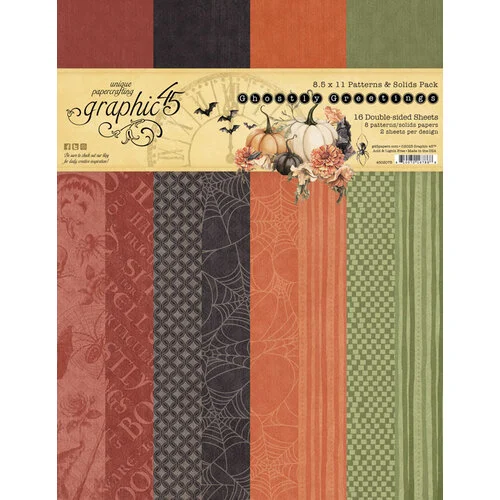 Graphic 45 - Ghostly Greetings Collection - 8.5 X 11 Patterns And Solids Paper Pack