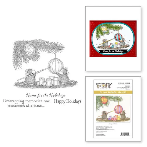 Spellbinders - Tree-Mendous Christmas Collection - Cling Mounted Rubber Stamps - Unwrapping Memories