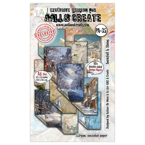 AALL and Create - Weathered Wanderings Collection - A6 Paper Pack - Snowfall & Stains