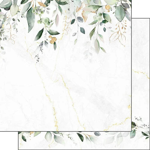 Scrapbook Customs - 12 x 12 Double Sided Paper - Gold Marble and Eucalyptus Borders