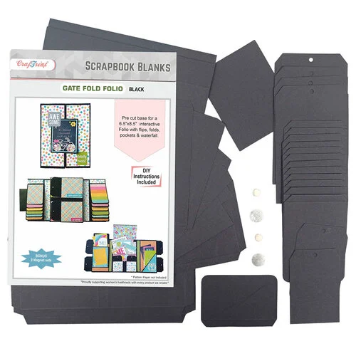 CrafTreat - Scrapbook Blanks - Gate Fold Folio - Black