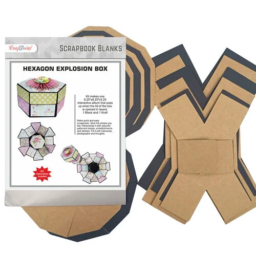CrafTreat - Scrapbook Blanks - Hexagon Explosion Box- Black And Kraft