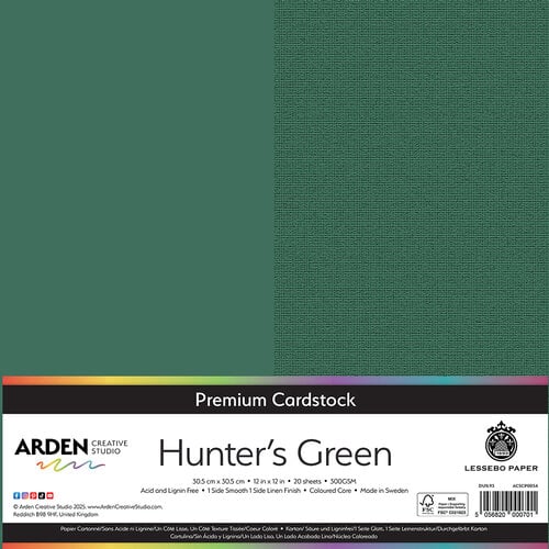 Arden Creative Studio - Premium Cardstock Collection - 12 x 12 - Hunter's Green - 20 Sheets