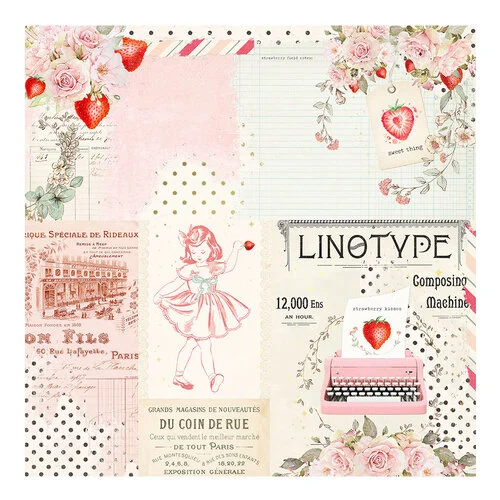 Prima - Strawberry Milkshake Collection - 12 x 12 Double Sided Paper - Sweet Pink