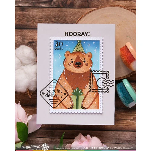 Waffle Flower Crafts - Nesting Postage Collage Collection - Stencils - Party Bear