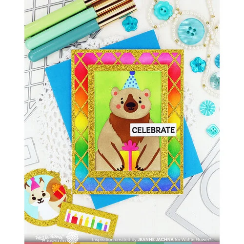 Waffle Flower Crafts - Nesting Postage Collage Collection - Stencils - Party Bear