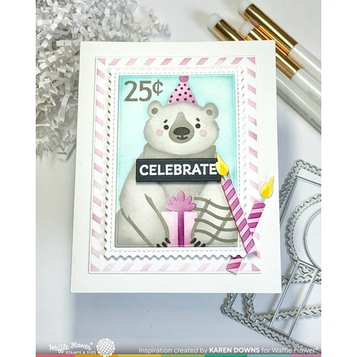 Waffle Flower Crafts - Nesting Postage Collage Collection - Stencils - Party Bear
