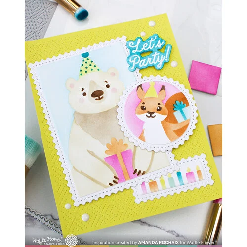 Waffle Flower Crafts - Nesting Postage Collage Collection - Stencils - Party Bear